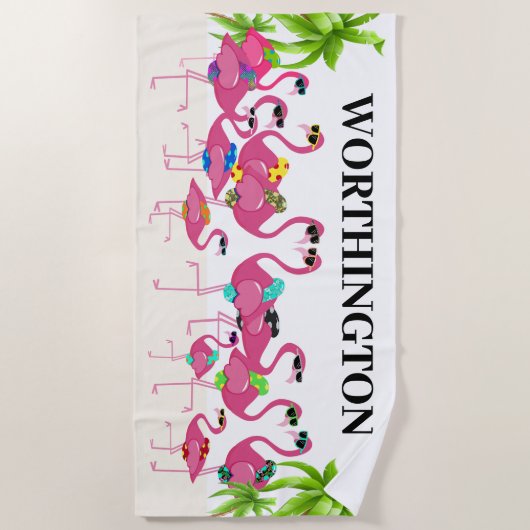 Fun Flamingo Family Strandlaken (Voorkant)