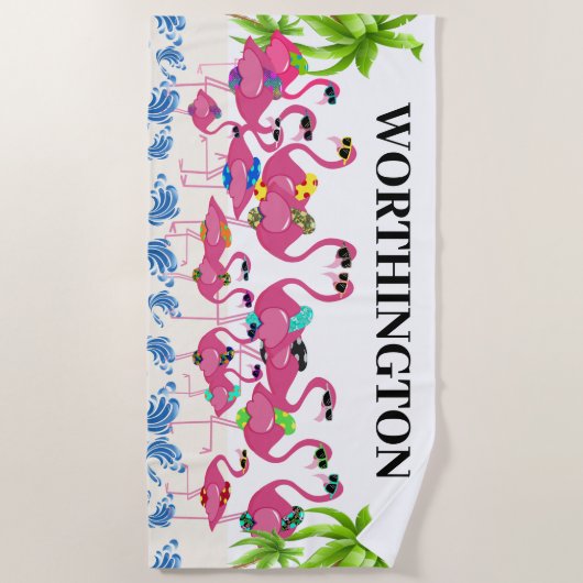 Fun Flamingo Family Strandlaken (Voorkant)