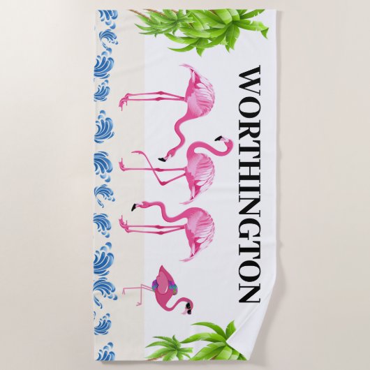 Fun Flamingo Family Strandlaken (Voorkant)