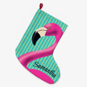 Fun Flamingo Hot Pink Aqua Stripes Modern Tropical Grote Kerstsok (Voorkant (Hangend))
