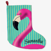 Fun Flamingo Hot Pink Aqua Stripes Modern Tropical Grote Kerstsok (Voorkant)