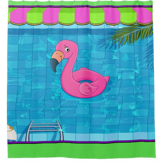 Fun Flamingo in Zwembad Douchegordijn (Voorkant)