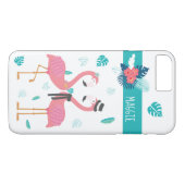 Fun flamingo met tropische bloemen en bladeren Case-Mate iPhone case (Achterkant (Horizontaal))