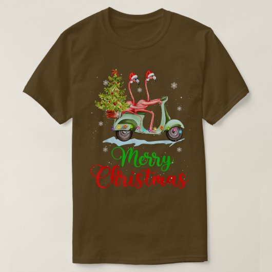 Fun Flamingo Santa Hat Xmas Light Motobike Christm T-shirt (Design voorkant)