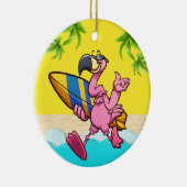 Fun Flamingo Surfer Keramisch Ornament (Rechts)