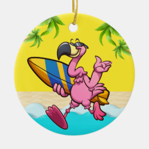 Fun Flamingo Surfer Keramisch Ornament