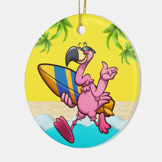 Fun Flamingo Surfer Keramisch Ornament (Links)