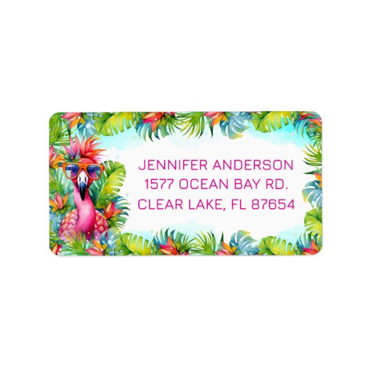 Fun Flamingo Tropical Afstuderen Retouradres Etiket (Voorkant)