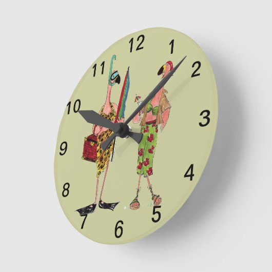 Fun Flamingo Wall Clock Ronde Klok (Hoek)