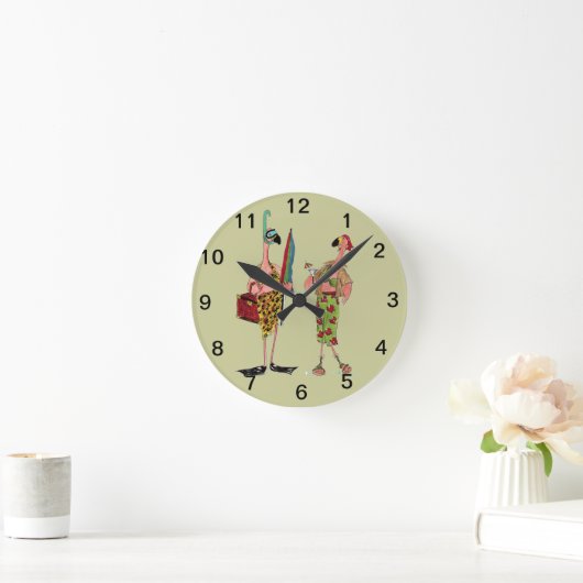 Fun Flamingo Wall Clock Ronde Klok (Huis)
