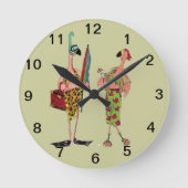 Fun Flamingo Wall Clock Ronde Klok (Voorkant)