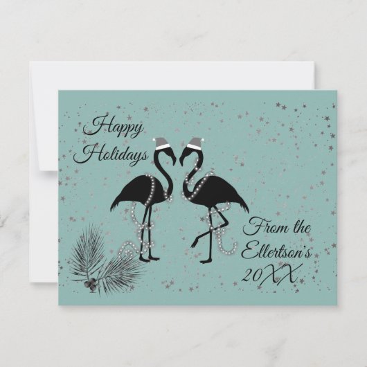 Fun Flamingos Kerstmis Gepersonaliseerde Glitter Aankondiging (Voorkant)