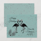 Fun Flamingos Kerstmis Gepersonaliseerde Glitter Aankondiging (Voorkant / Achterkant)