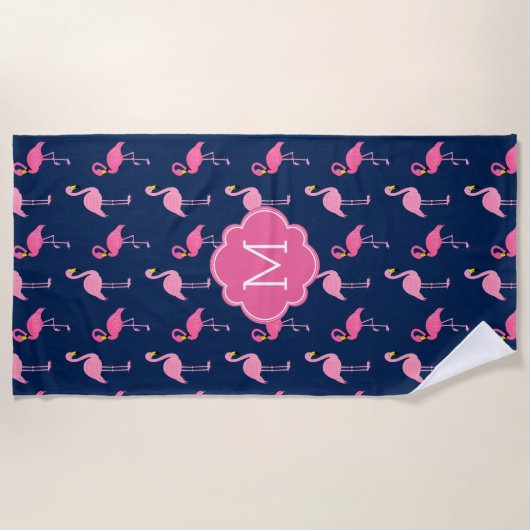 Fun Flamingos Pattern Monogrammed Strandlaken (Voorkant)