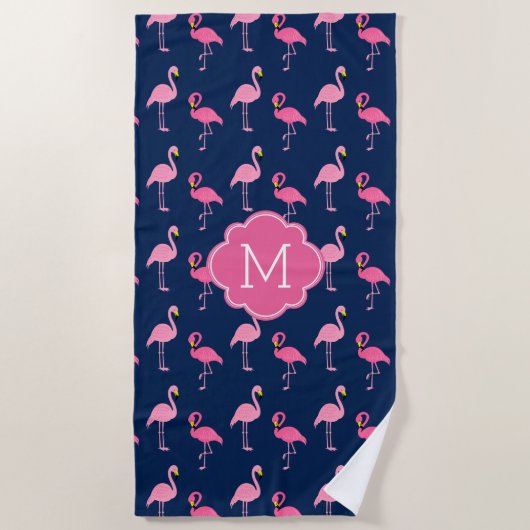 Fun Flamingos Pattern Monogrammed Strandlaken (Voorkant)