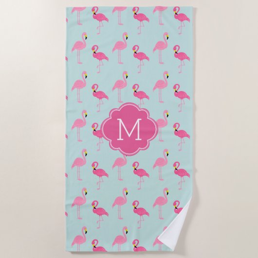 Fun Flamingos Pattern Monogrammed Strandlaken (Voorkant)