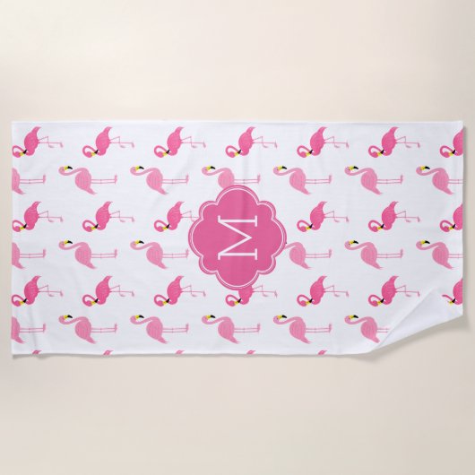 Fun Flamingos Pattern Monogrammed Strandlaken (Voorkant)