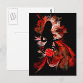 Fun flirt volwassen romantische vrouw op rood briefkaart (Voorkant / Achterkant)