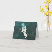 Fun Floating Ghost in Sky Blue Green Pet Skull Kaart (Gele Bloem)