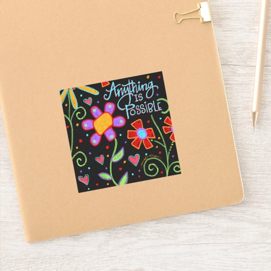 Fun Floral Alles is mogelijk Black Trendy Sticker (Notitieboek)