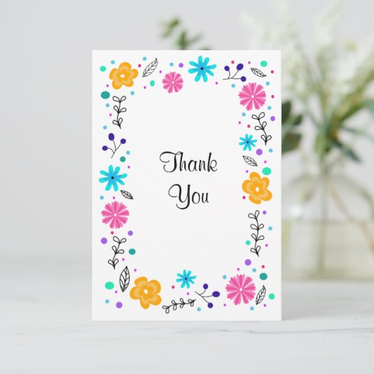 Fun  Floral Botanical Flat Dank je Bedankkaart (Staand voorkant)