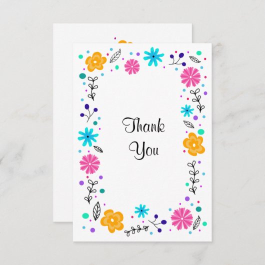 Fun  Floral Botanical Flat Dank je Bedankkaart (Voorkant / Achterkant)