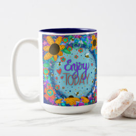 Fun Floral Bumblebee Geniet vandaag van de inspira Tweekleurige Koffiemok
