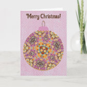 Fun Floral Christmas Ornament Kaart in roze (Voorkant)