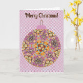 Fun Floral Christmas Ornament Kaart in roze (Gele Bloem)