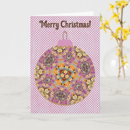 Fun Floral Christmas Ornament Kaart in roze (Gele Bloem)
