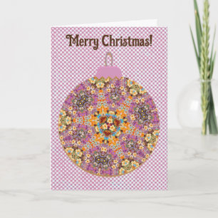 Fun Floral Christmas Ornament Kaart in roze