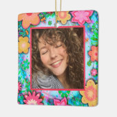 Fun Floral Custom Foto Naam Datum Keramisch Ornament (Links)