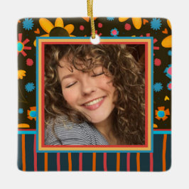 Fun Floral Daisy Custom Foto Naam Datum Keramisch Ornament