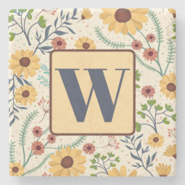 Fun Floral Daisy Pattern Custom Initiaal Stenen Onderzetter