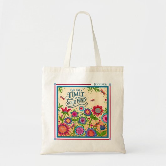 Fun Floral Dragonfly Aangepaste Naam Quote Inspira Tote Bag (Voorkant)