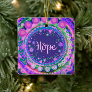 Fun Floral Hope  Paarse Inspirivity Keramisch Ornament