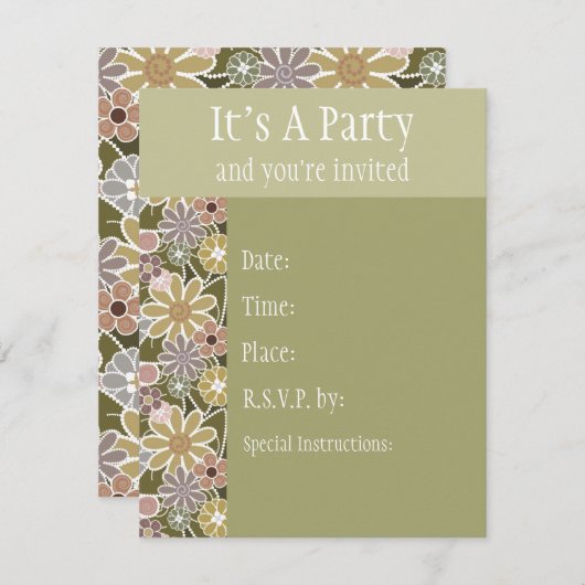 Fun Floral Invitation Kaart (Voorkant / Achterkant)