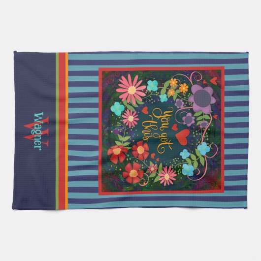 Fun Floral Je hebt deze quote Initiaal naam Theedoek (Horizontaal)