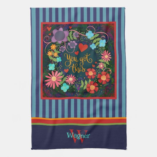 Fun Floral Je hebt deze quote Initiaal naam Theedoek (Verticaal)