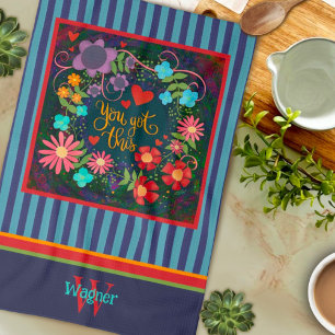 Fun Floral Je hebt deze quote Initiaal naam Theedoek