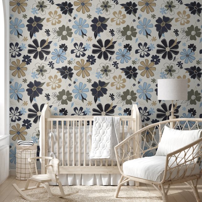 Fun Floral Retro Pattern Behang (Fun Floral Retro Pattern Wallpaper from Studio Posies.)