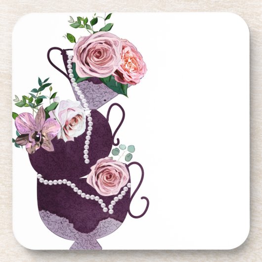 Fun Floral Tea Cups Kitchen Bier Onderzetter (Voorkant)