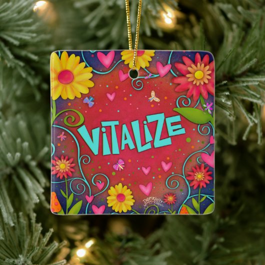 Fun Floral Vitalize Dragonfly Inspirivity Keramisch Ornament (Boom)