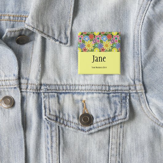 Fun Florals Bright Name Badge Button (In situ)