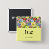 Fun Florals Bright Name Badge Button (Voorkant /achterkant)