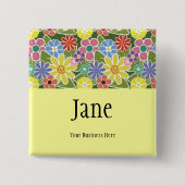Fun Florals Bright Name Badge Button (Voorkant)