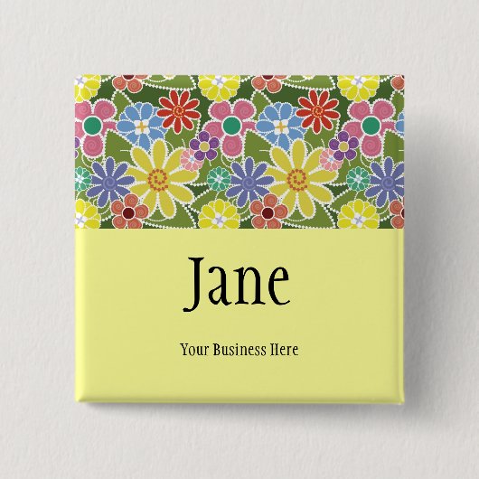 Fun Florals Bright Name Badge Button (Voorkant)