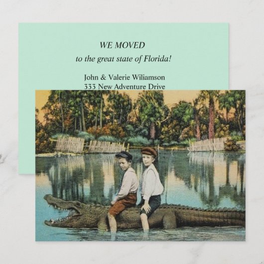 Fun Florida Alligator Bewegende Aankondiging (Voorkant / Achterkant)