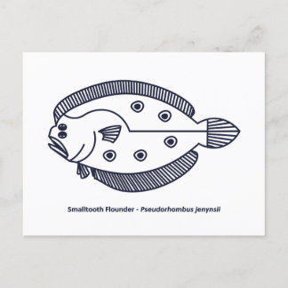 Fun Flounder Fish in Deepest Blue en White Briefkaart
