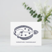 Fun Flounder Fish in Deepest Blue en White Briefkaart (Staand voorkant)